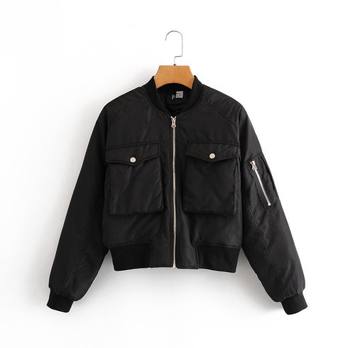 Loose Casual Long Sleeve Bomber Jacket Zip - ROUTINE FASHION
